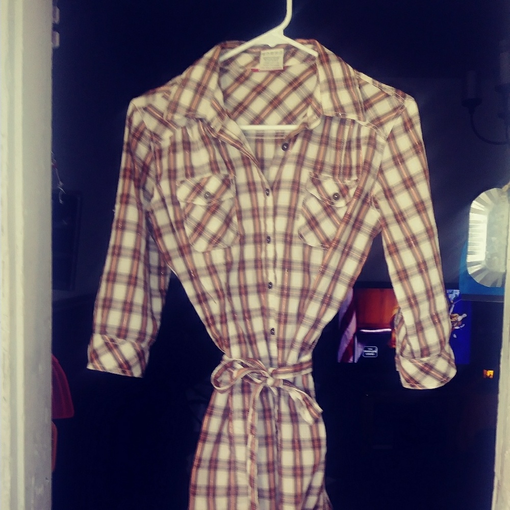 EUC Unknown brand plaid button up dress .